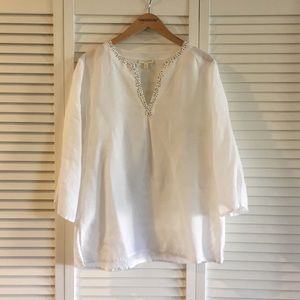 Eileen Fisher Irish Linen Sequin V-neck Tunic Top